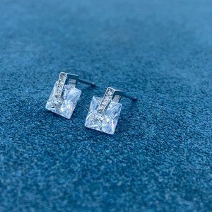 6mm Princess Cut Diamond Studs 925 Sterling Silver